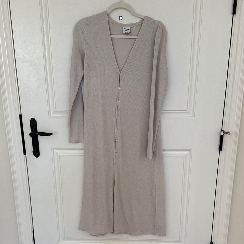 Zara Knit Beige Button-Up Dress